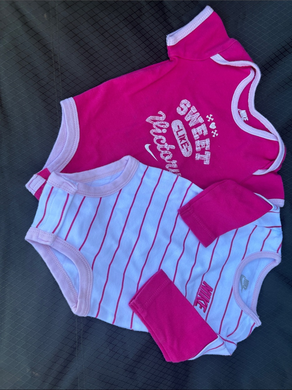 Nike Baby Girls' Hot Pink & White Striped One-Piece Bodysuits - 2 Pack